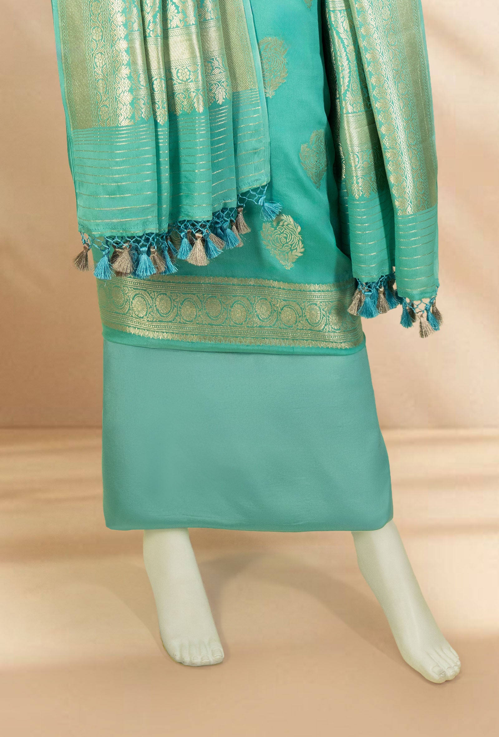 Geographic Kurta Dupatta Set in Sea Blue