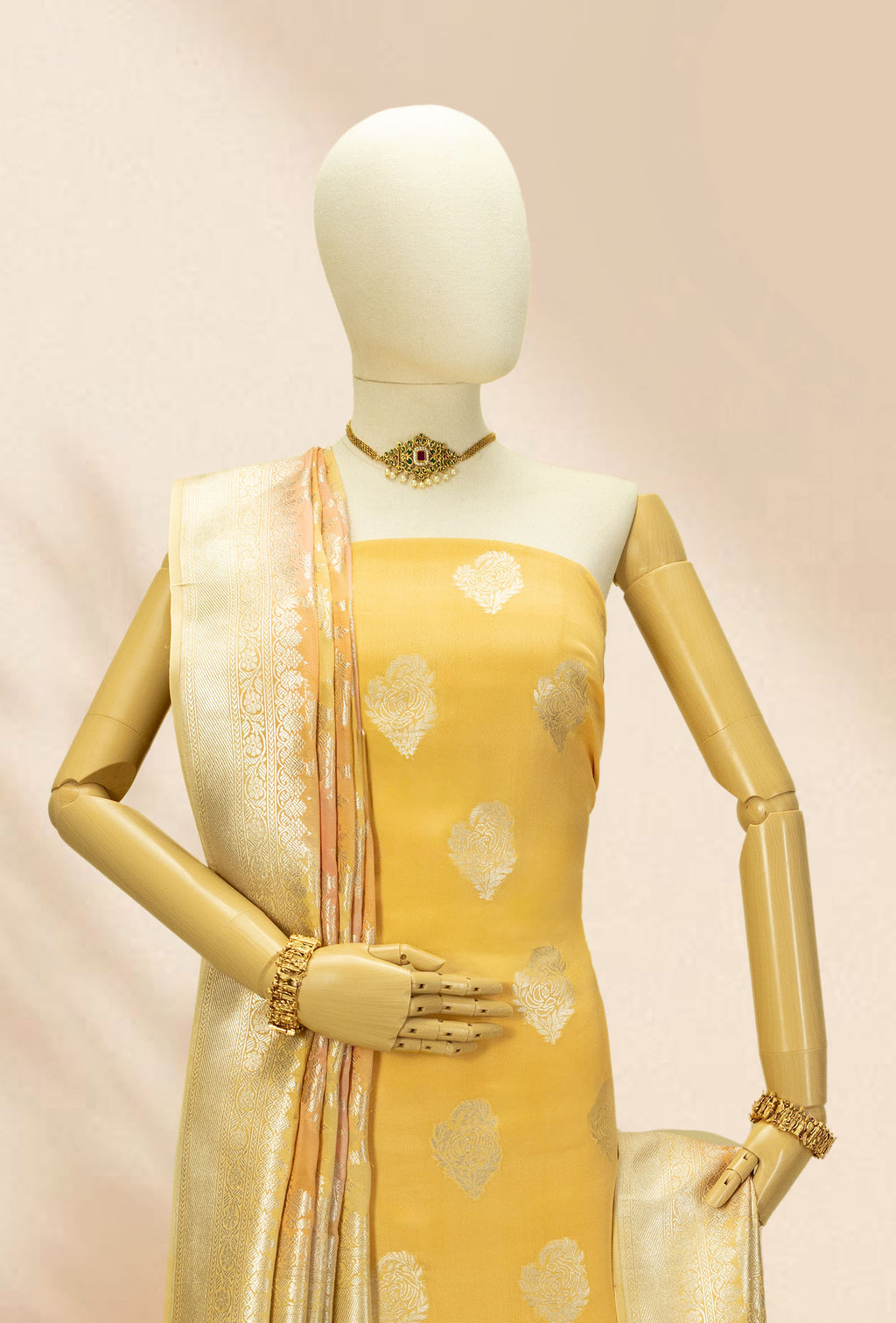 Georgette Kurta Duppatta Set In Yellow & Peach