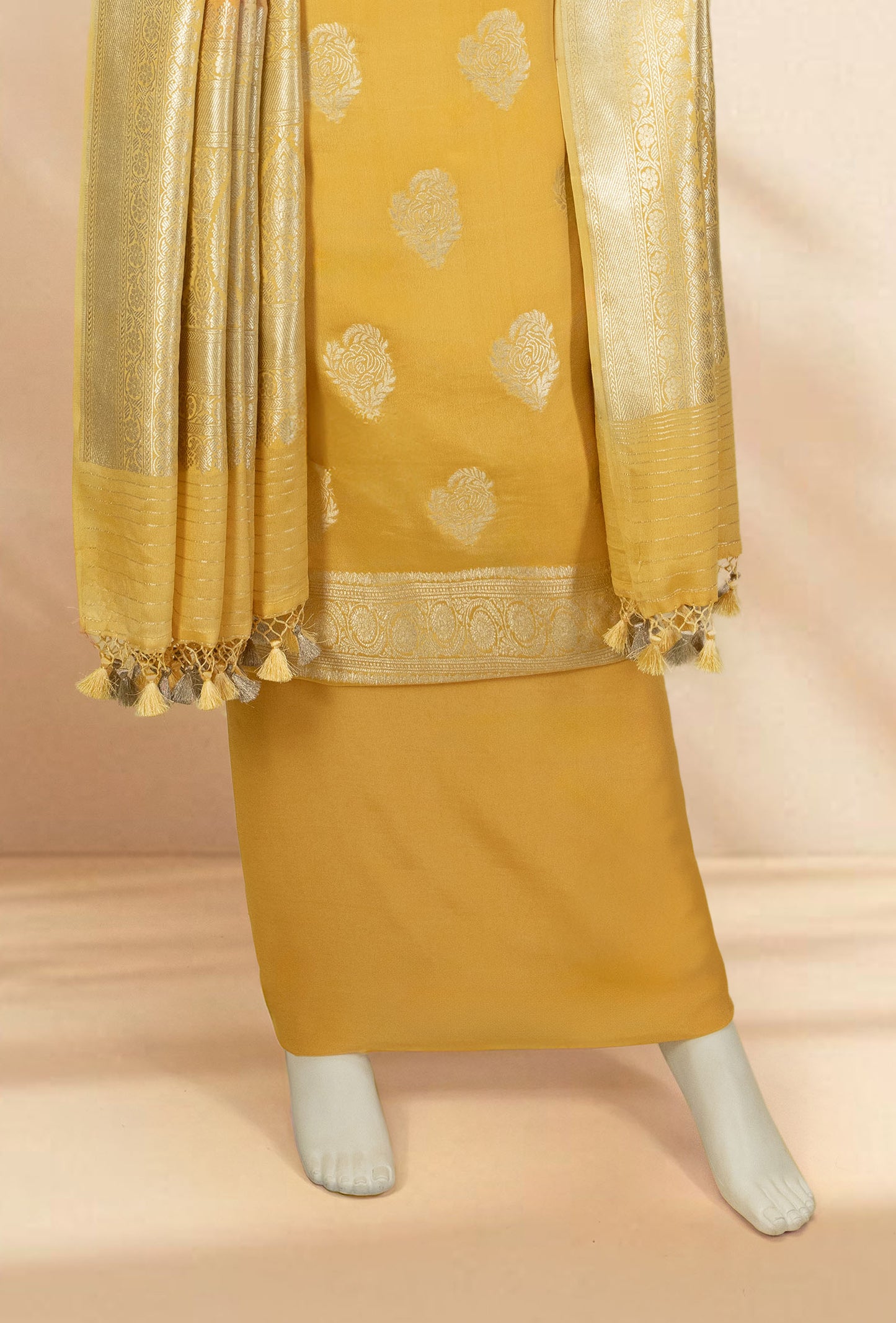 Georgette Kurta Duppatta Set In Yellow & Peach