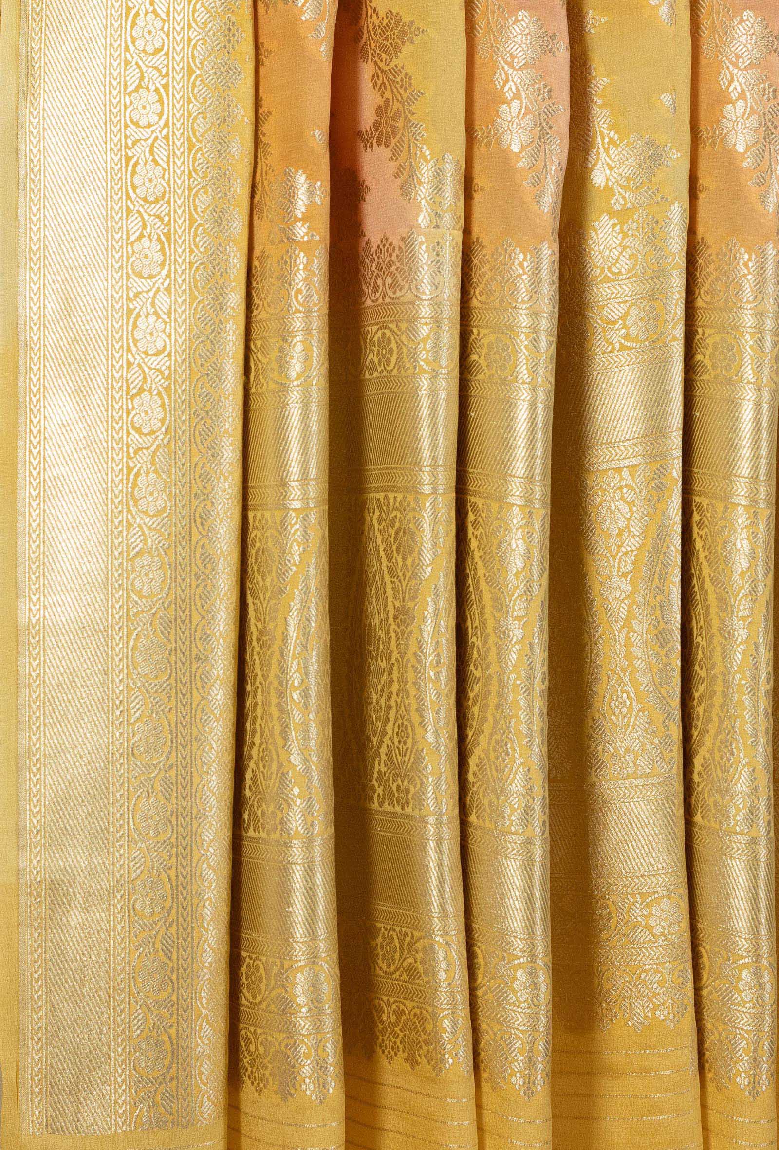 Georgette Kurta Duppatta Set In Yellow & Peach