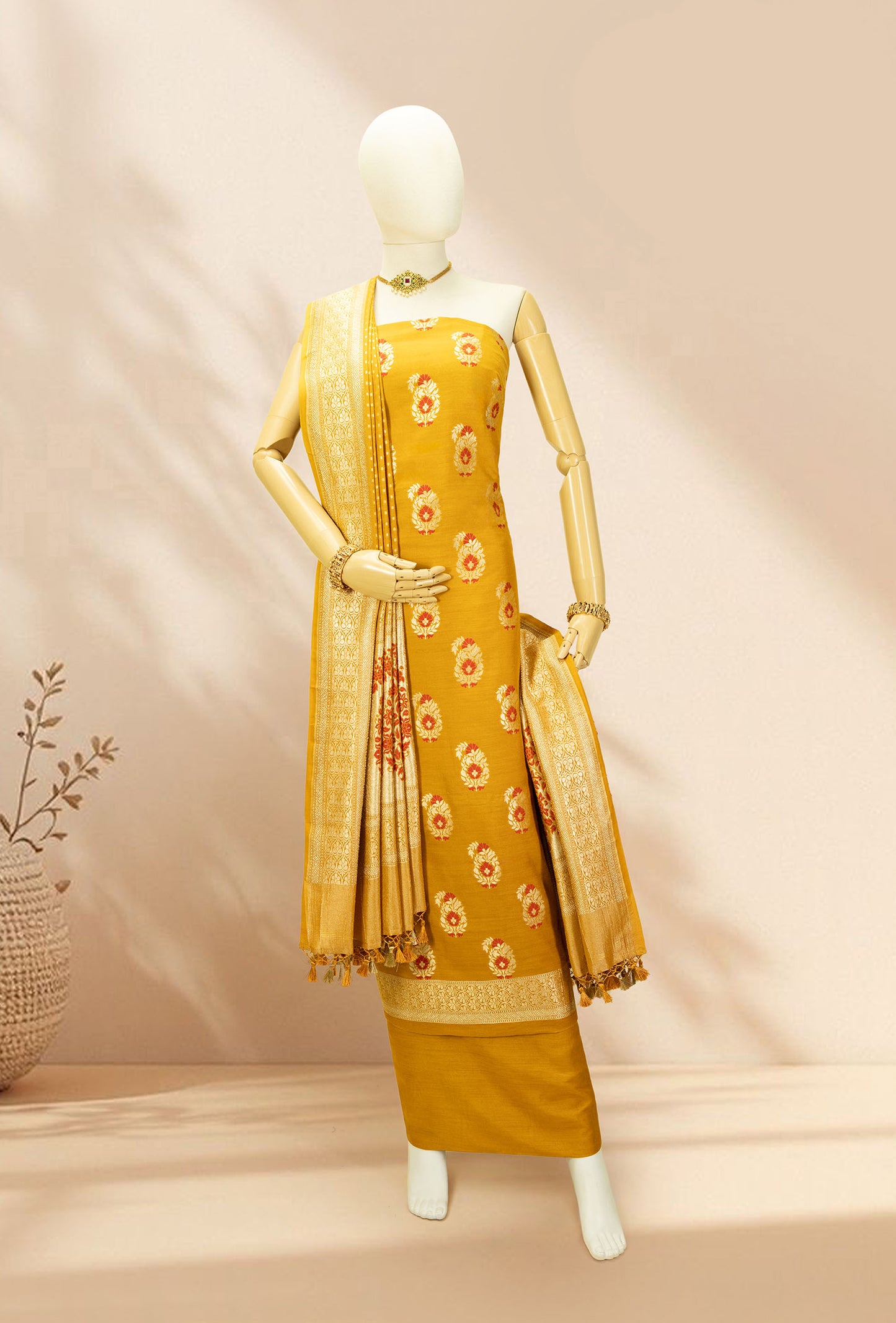 Raw Silk Kurta Set In Mustard Yellow
