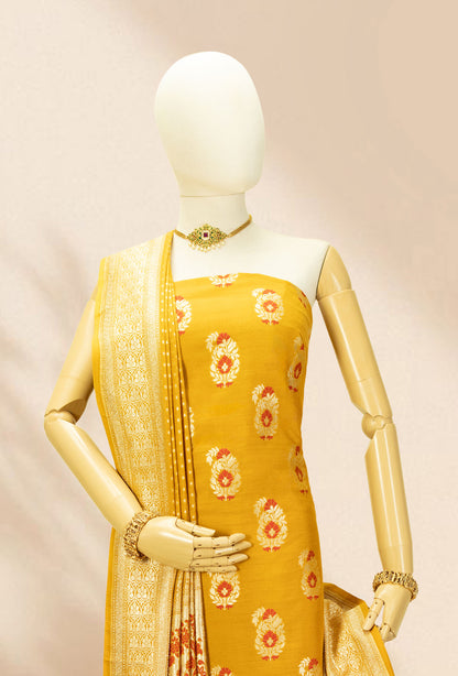 Raw Silk Kurta Set In Mustard Yellow