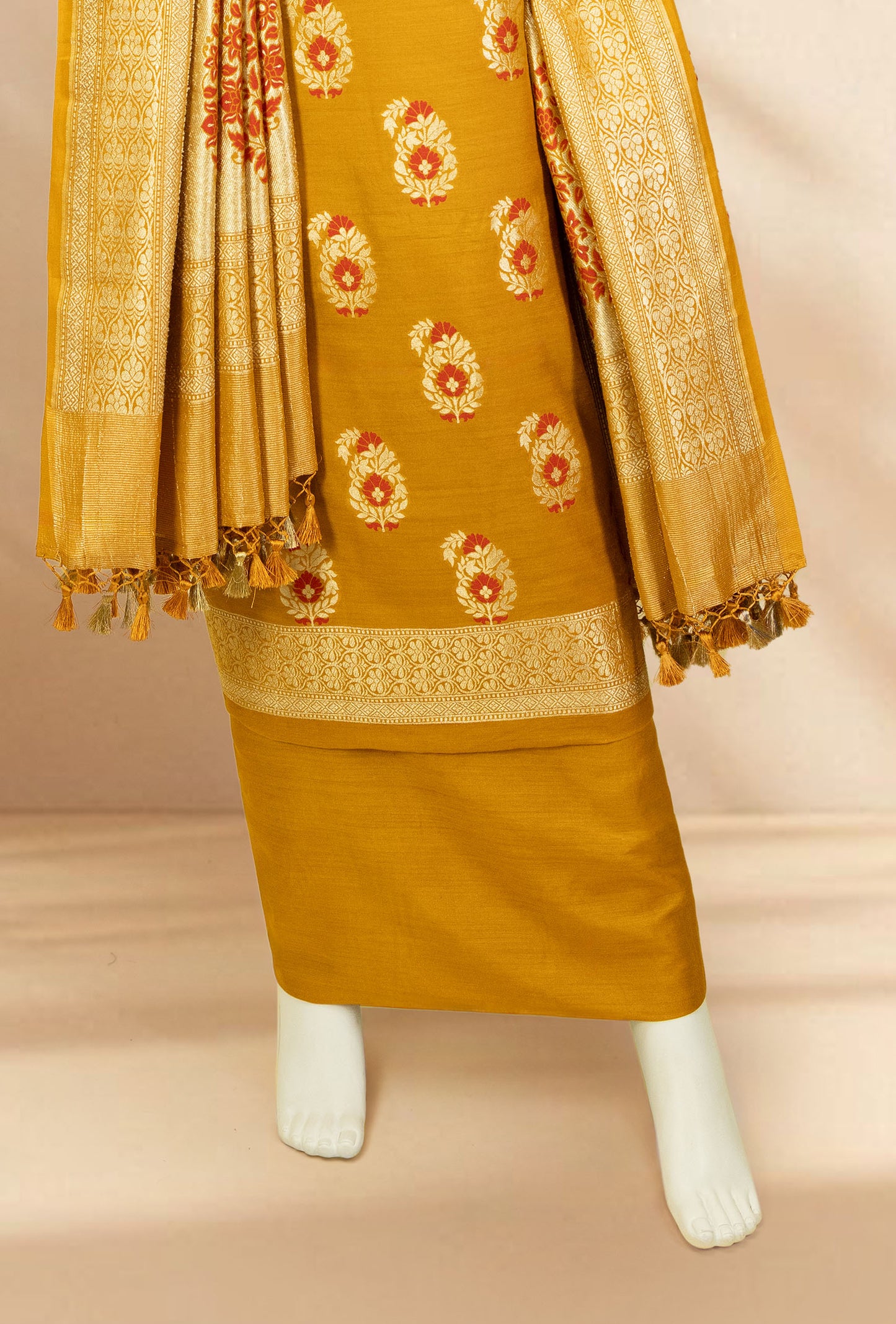 Raw Silk Kurta Set In Mustard Yellow