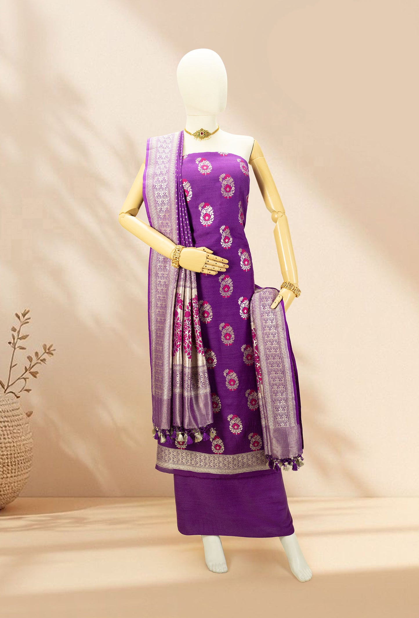 Purple Raw Silk Kurta Set