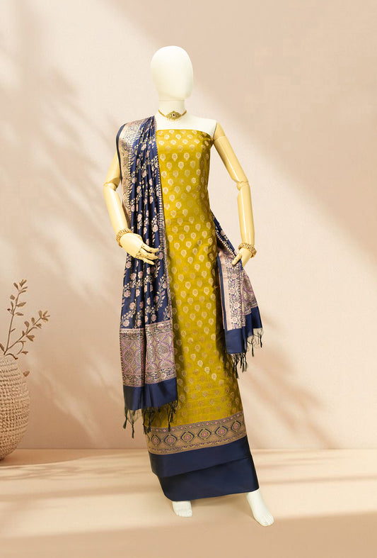 Mehendi Green Pure Banarasi Silk 3-Piece Designer Suit for Women