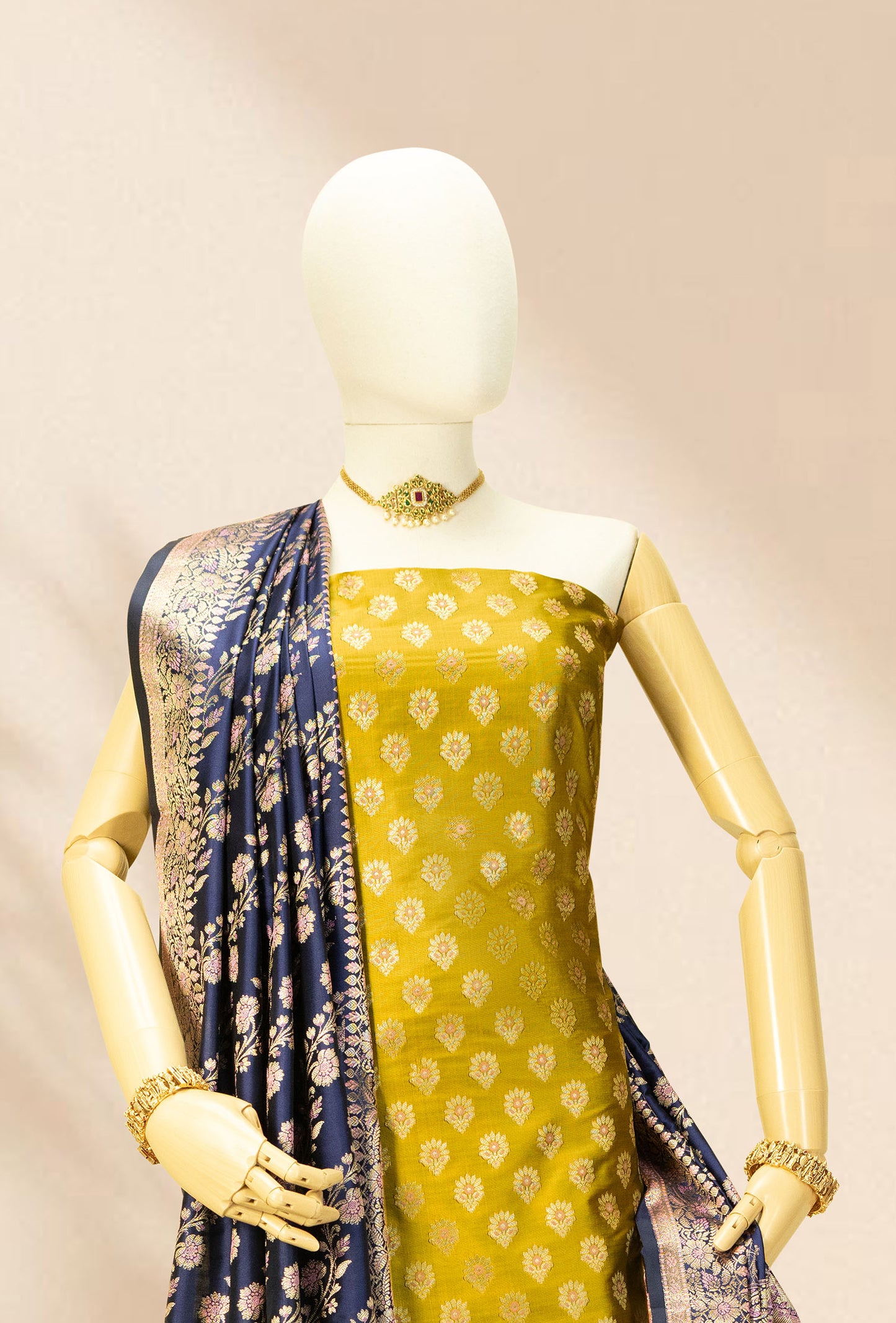 Mehendi Green Pure Banarasi Silk 3-Piece Designer Suit for Women