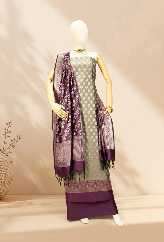 Olive Green Pure Banarasi Silk 3-Piece Designer Suit for Women