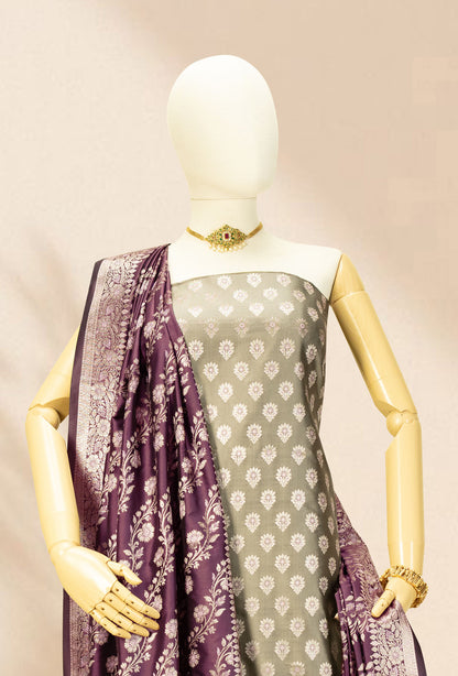 Olive Green Pure Banarasi Silk 3-Piece Designer Suit for Women