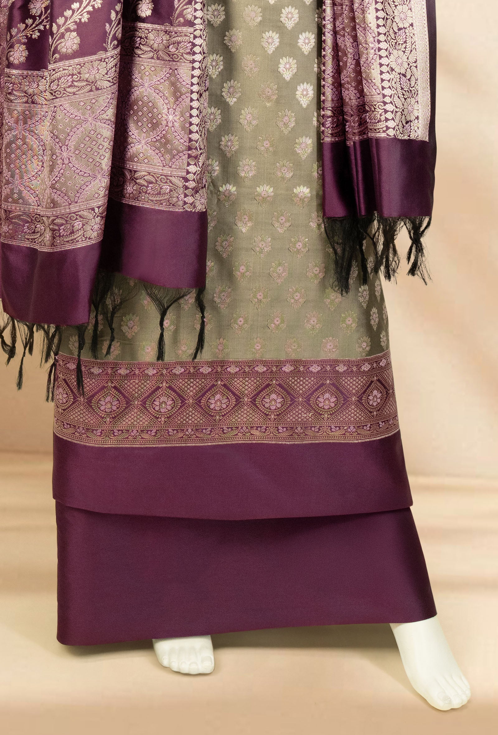 Olive Green Pure Banarasi Silk 3-Piece Designer Suit for Women