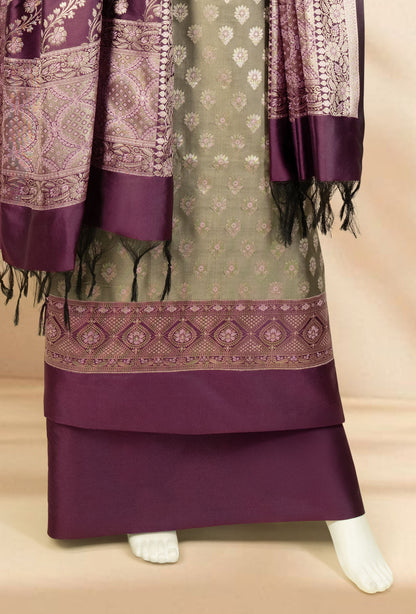 Olive Green Pure Banarasi Silk 3-Piece Designer Suit for Women