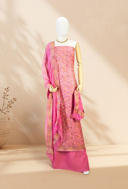 Pink Chanderi Printed Kurta with Cotton Pant & Chiffon Dupatta