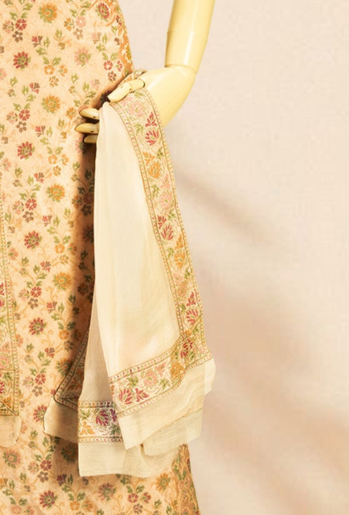 Yellow Chanderi Printed Kurta with Cotton Pant & Chiffon Dupatta
