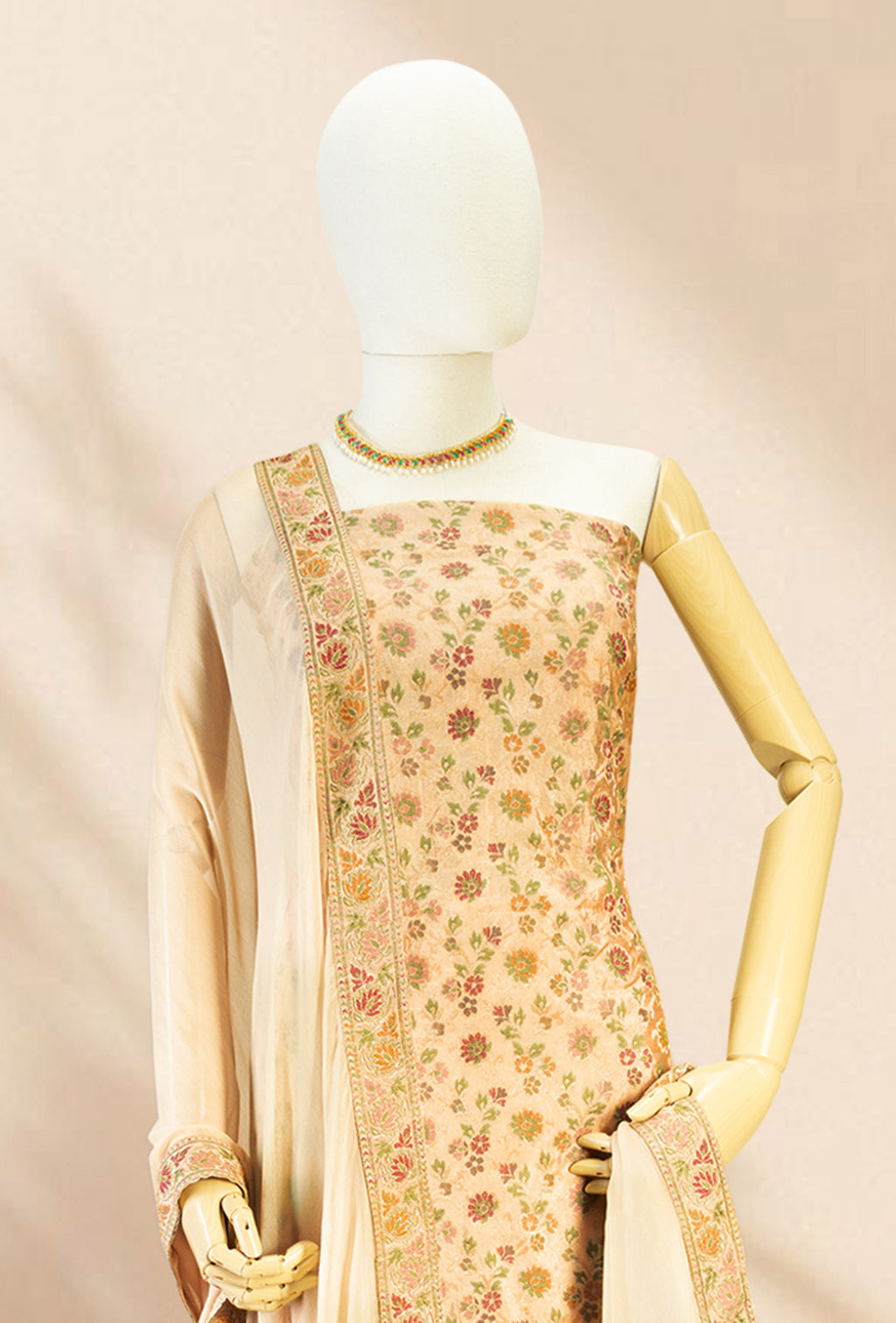 Yellow Chanderi Printed Kurta with Cotton Pant & Chiffon Dupatta