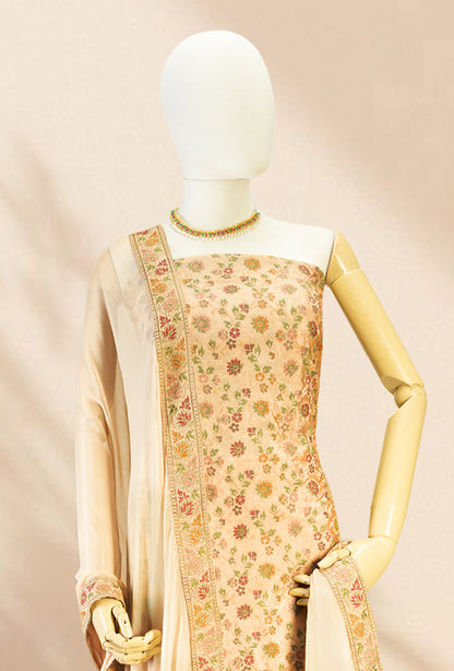 Yellow Chanderi Printed Kurta with Cotton Pant & Chiffon Dupatta