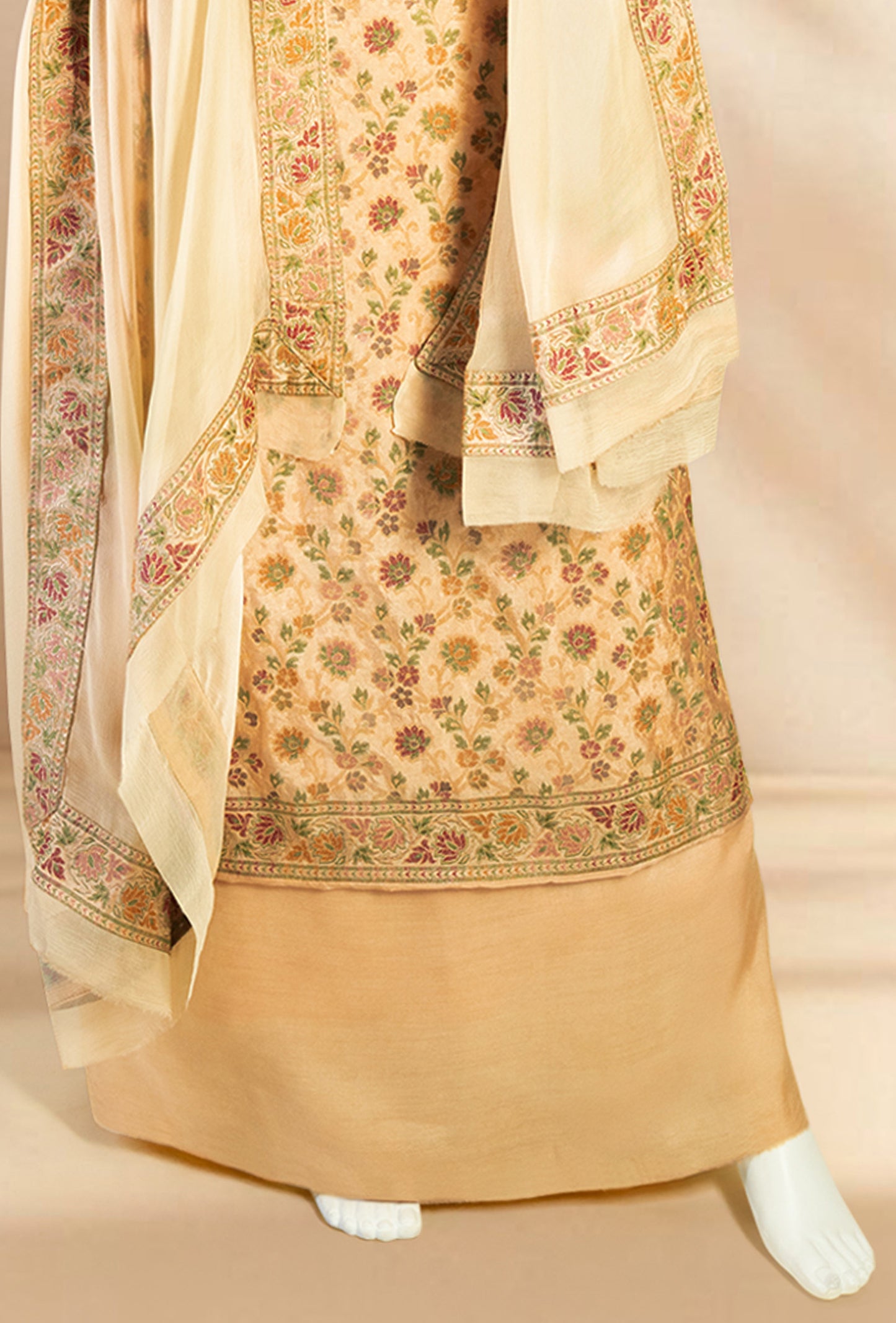 Yellow Chanderi Printed Kurta with Cotton Pant & Chiffon Dupatta