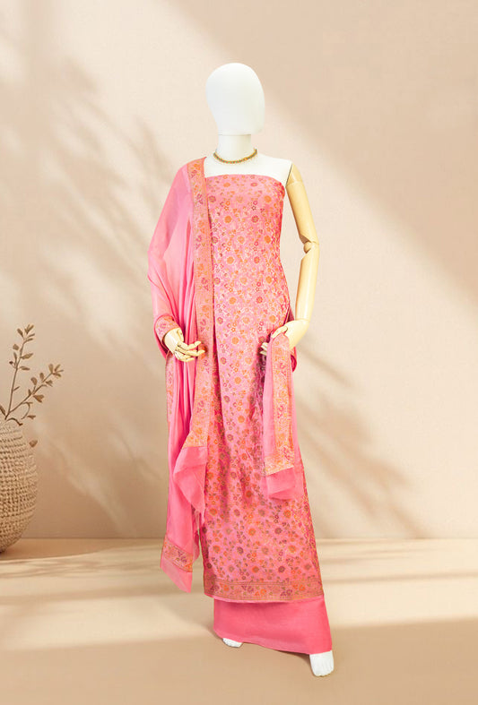 Coral Pink Chanderi Printed Ethnic Suit Set for Women