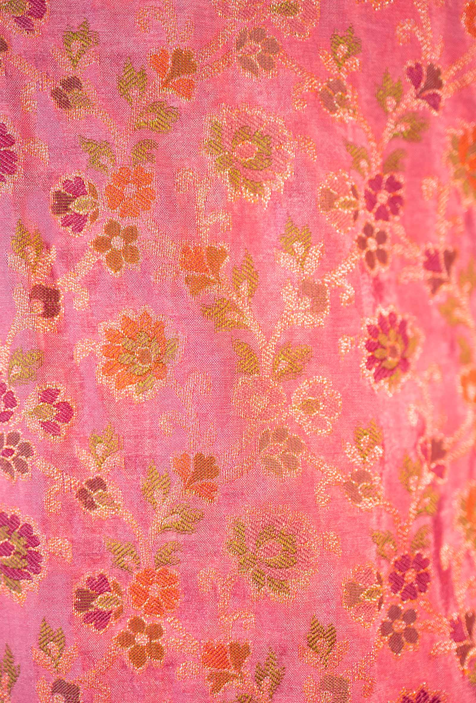 Coral Pink Chanderi Printed Ethnic Suit Set for Women