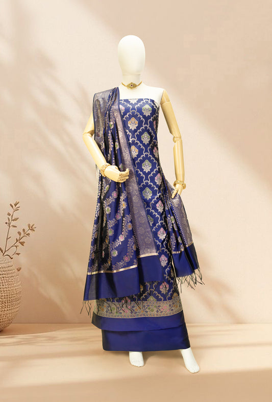 Purple Pure Banarasi Silk 3-Piece Suit for Women – Kurta, Pant & Dupatta