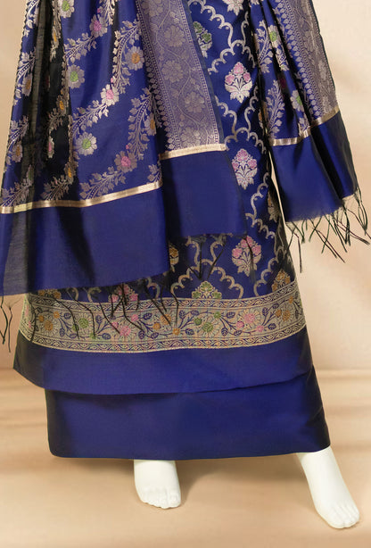 Purple Pure Banarasi Silk 3-Piece Suit for Women – Kurta, Pant & Dupatta