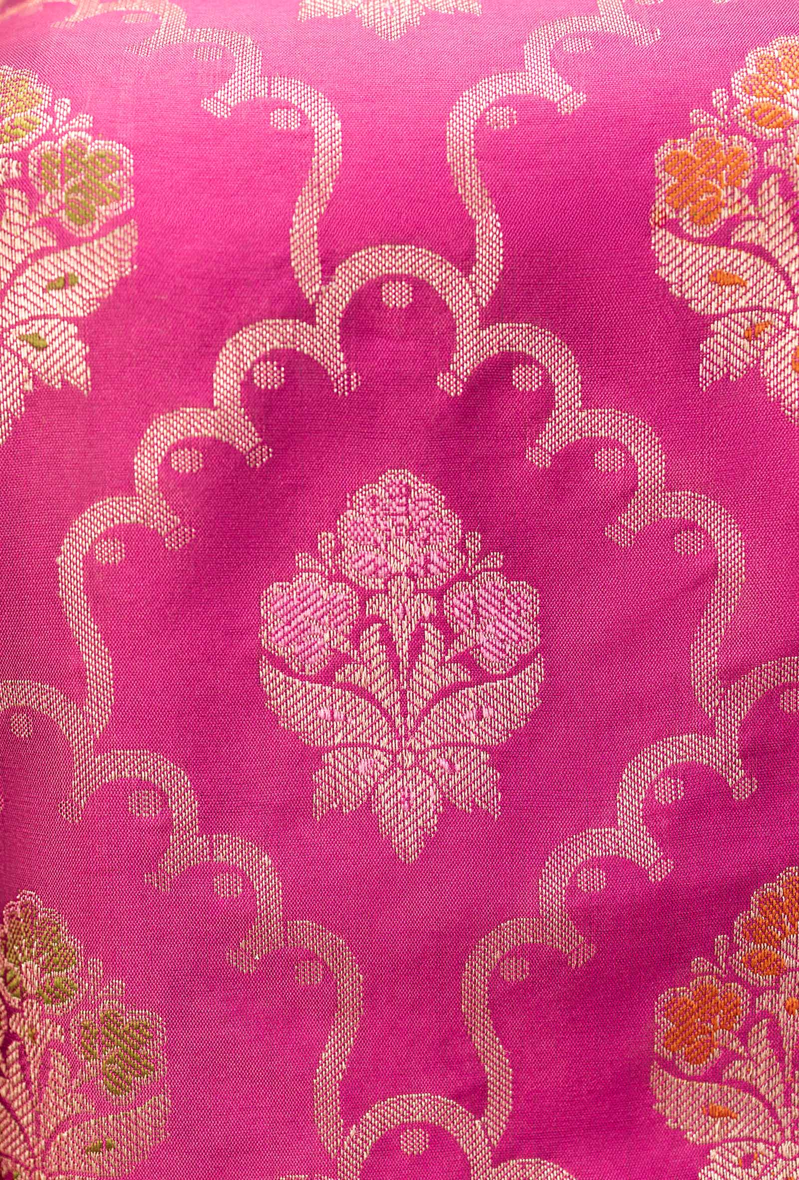Rani Pink Banarasi Silk 3-Piece Suit Set – Kurta, Pant & Dupatta