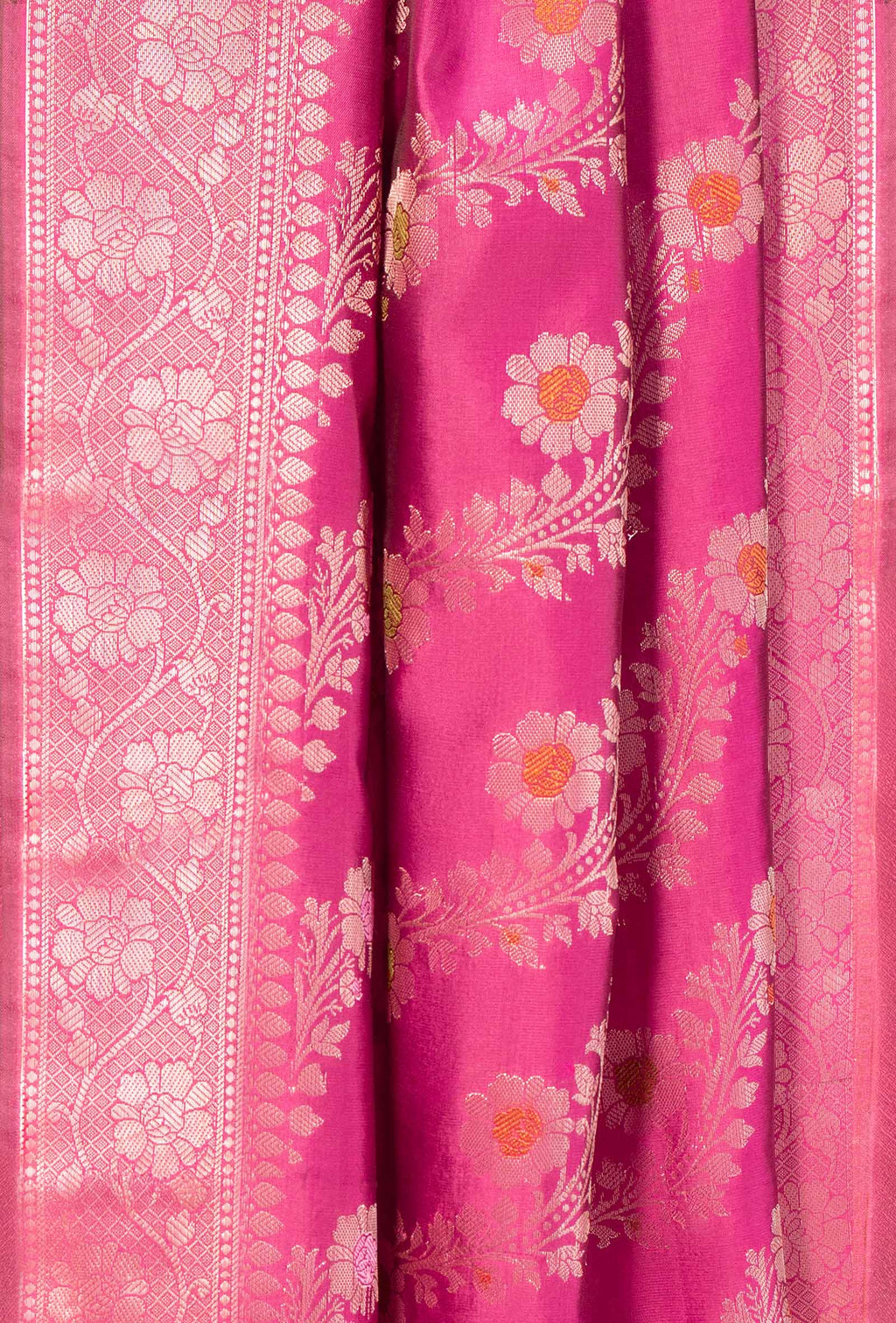 Rani Pink Banarasi Silk 3-Piece Suit Set – Kurta, Pant & Dupatta