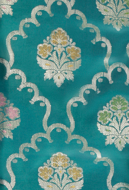 Peacock Green Banarasi Silk 3-Piece Suit Set – Kurta, Pant & Dupatta