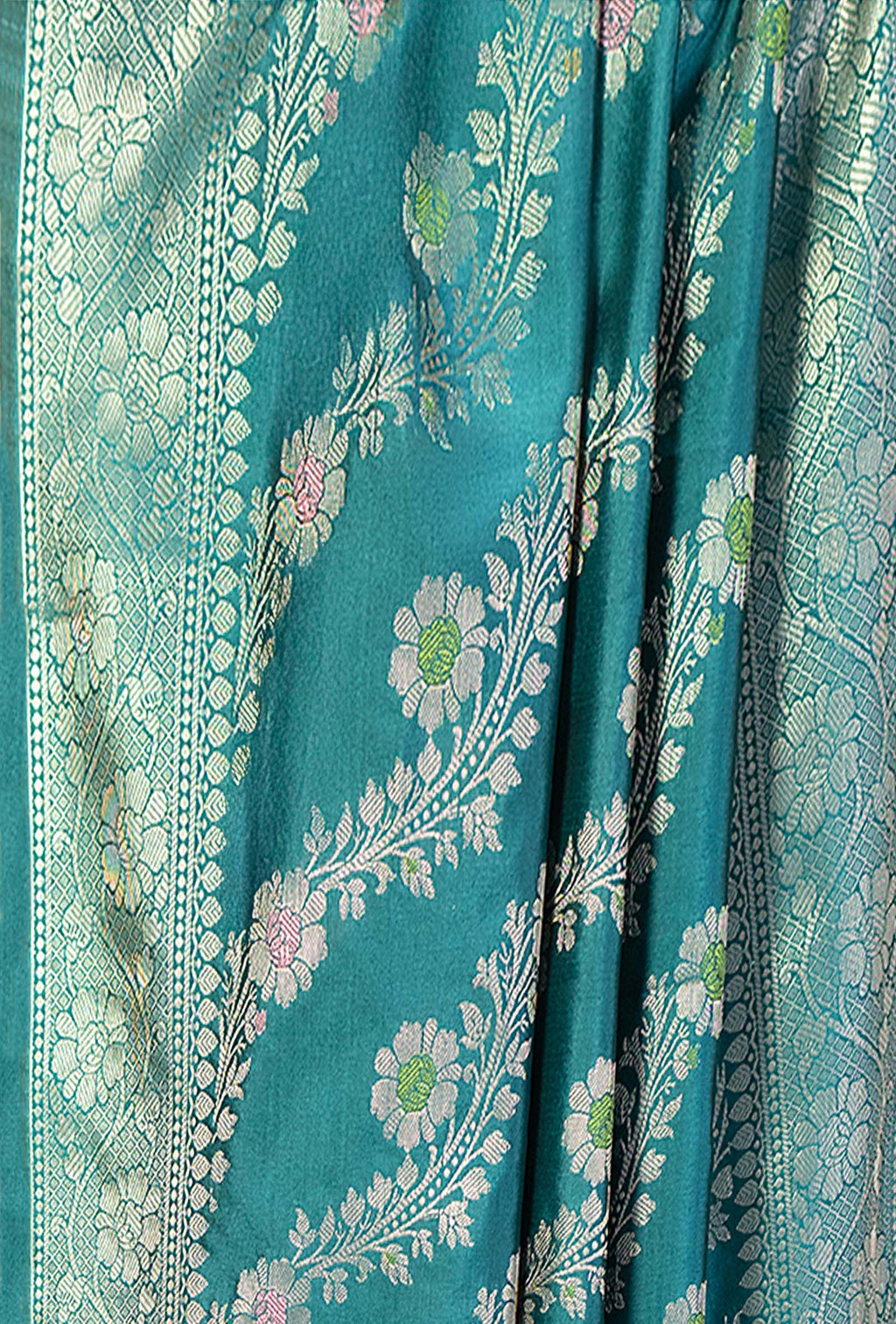 Peacock Green Banarasi Silk 3-Piece Suit Set – Kurta, Pant & Dupatta