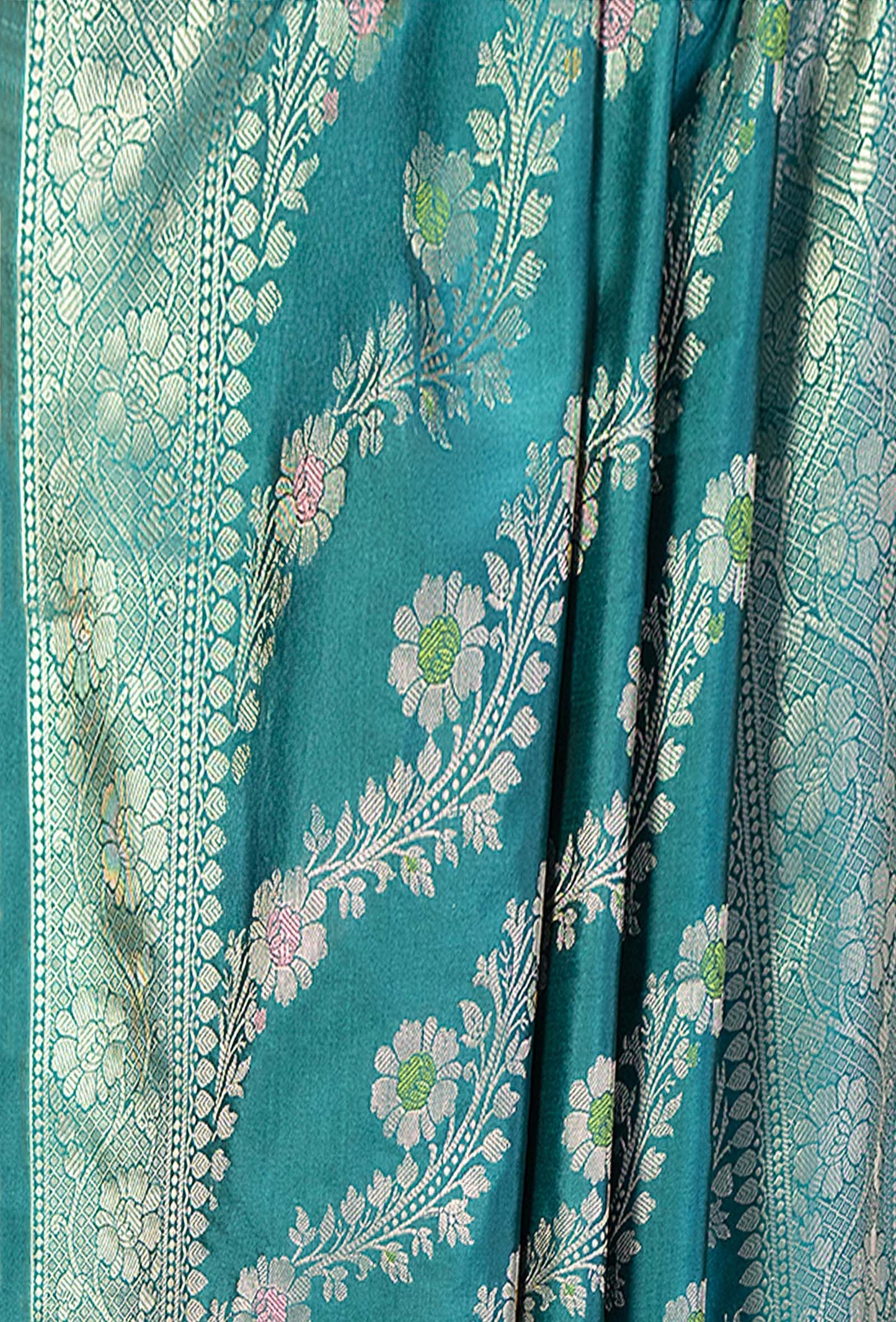 Peacock Green Banarasi Silk 3-Piece Suit Set – Kurta, Pant & Dupatta