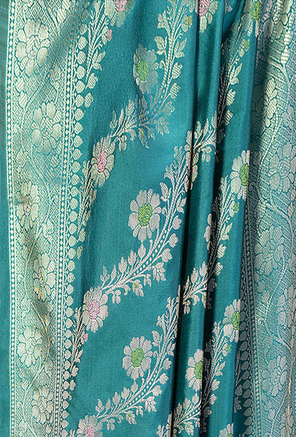 Peacock Green Banarasi Silk 3-Piece Suit Set – Kurta, Pant & Dupatta