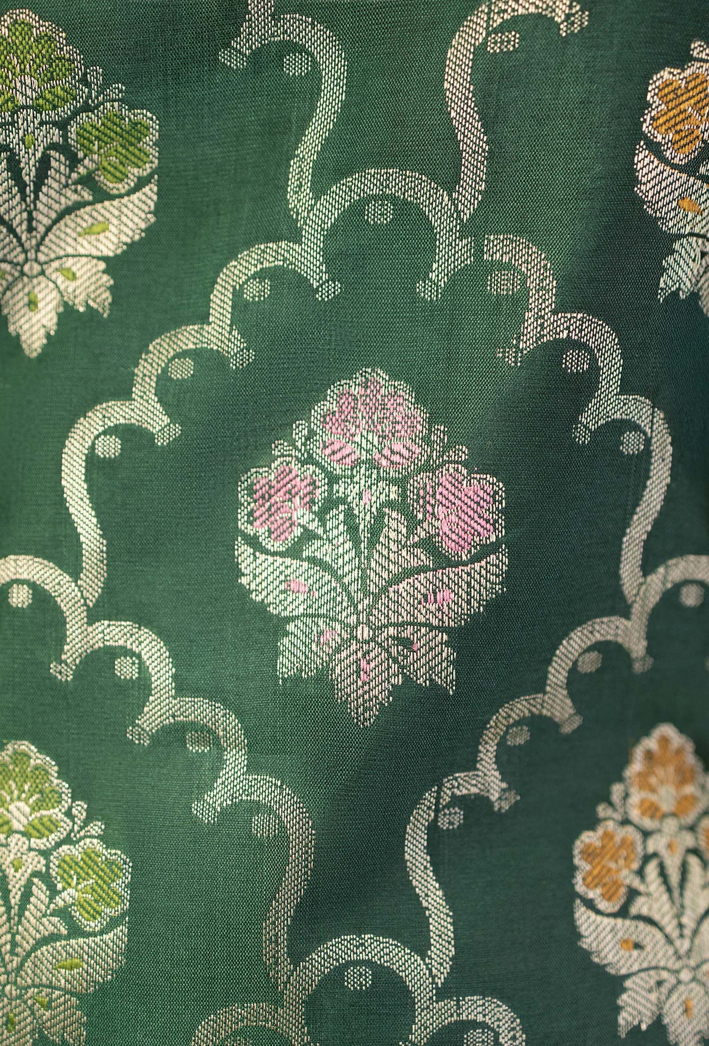 Bottle Green Banarasi Silk 3-Piece Suit Set – Kurta, Pant & Dupatta