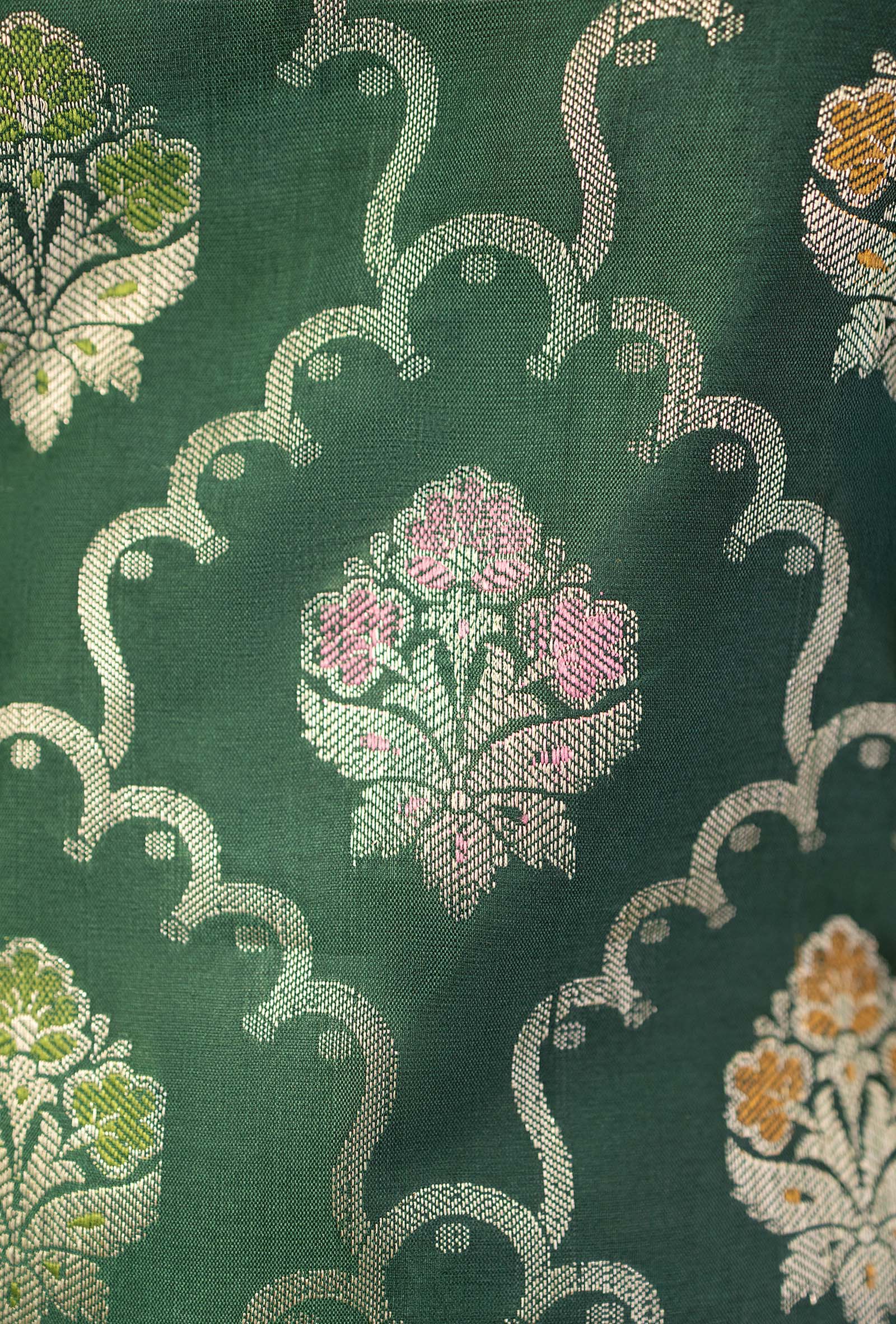 Bottle Green Banarasi Silk 3-Piece Suit Set – Kurta, Pant & Dupatta