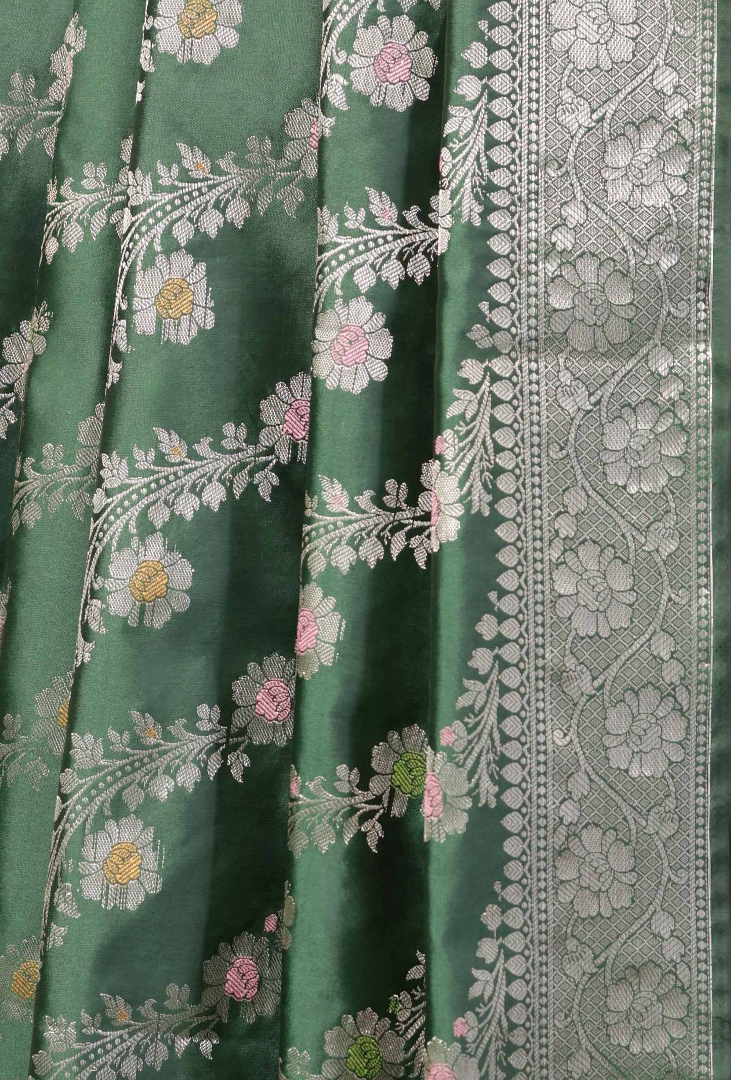 Bottle Green Banarasi Silk 3-Piece Suit Set – Kurta, Pant & Dupatta