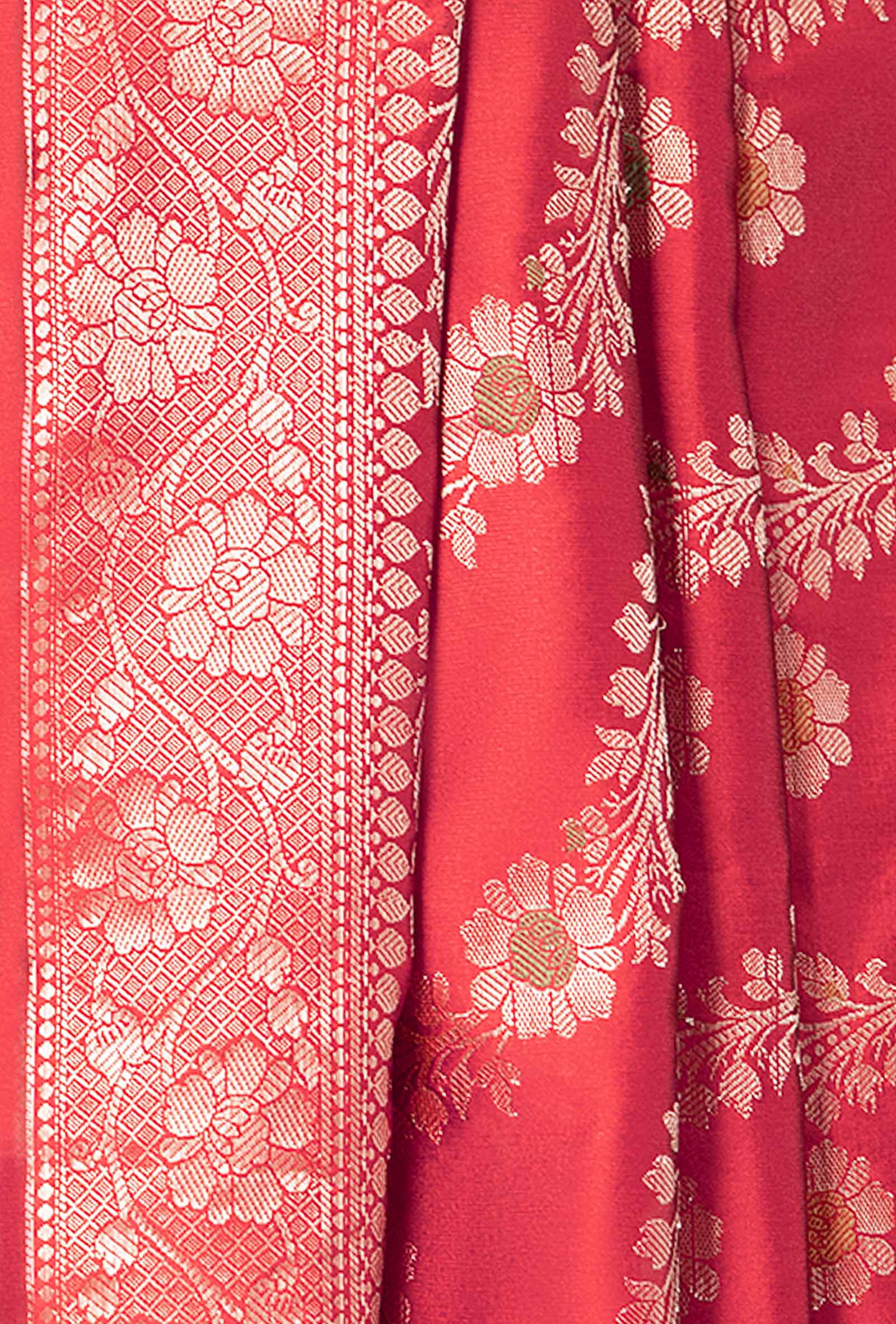 Red Banarasi Silk 3-Piece Suit – Kurta, Pant & Dupatta