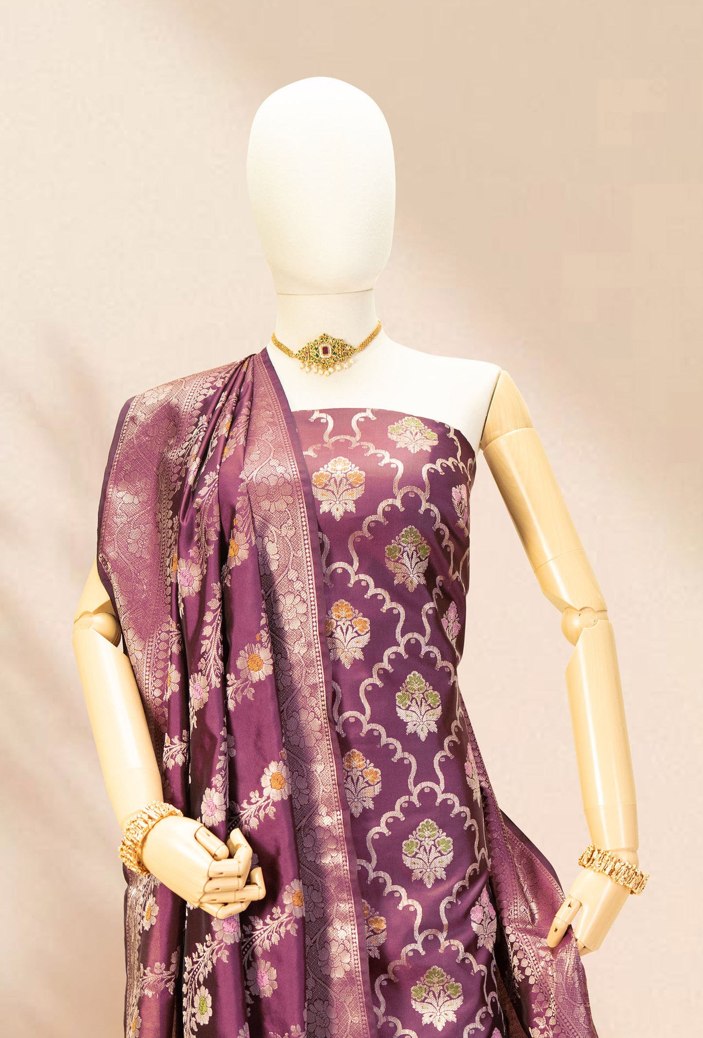Deep Wine Banarasi Silk Designer Suit Piece