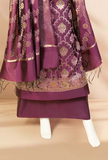 Deep Wine Banarasi Silk Designer Suit Piece