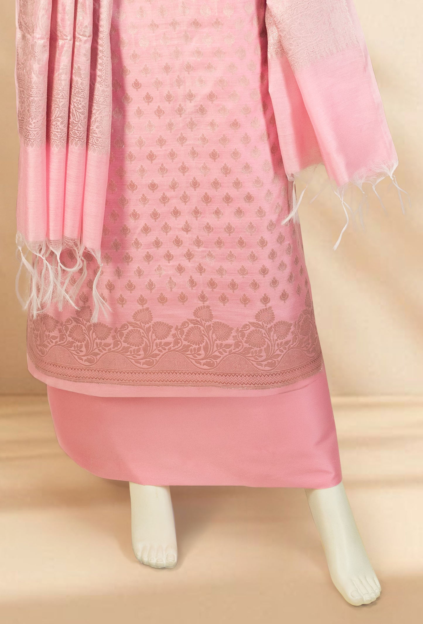 Pink Chanderi Cotton Suit Piece – Kurta, Pant & Dupatta