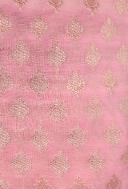Pink Chanderi Cotton Suit Piece – Kurta, Pant & Dupatta