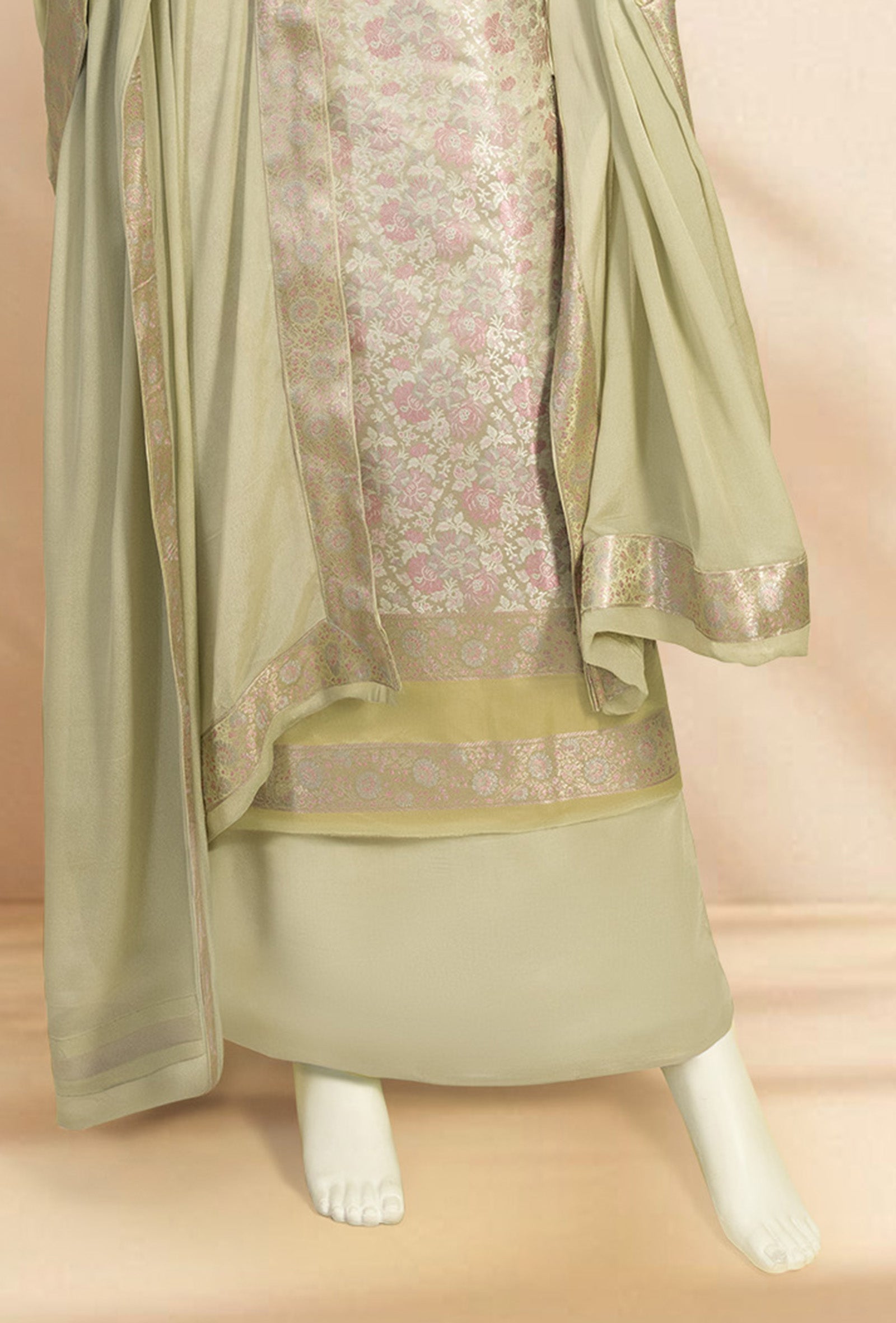 Pista Green Modal Silk 3-Piece Suit – Kurta, Crepe Pant & Chinon Dupatta