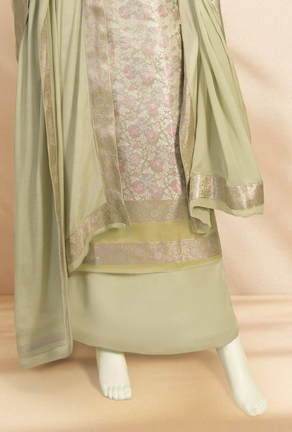 Pista Green Modal Silk 3-Piece Suit – Kurta, Crepe Pant & Chinon Dupatta
