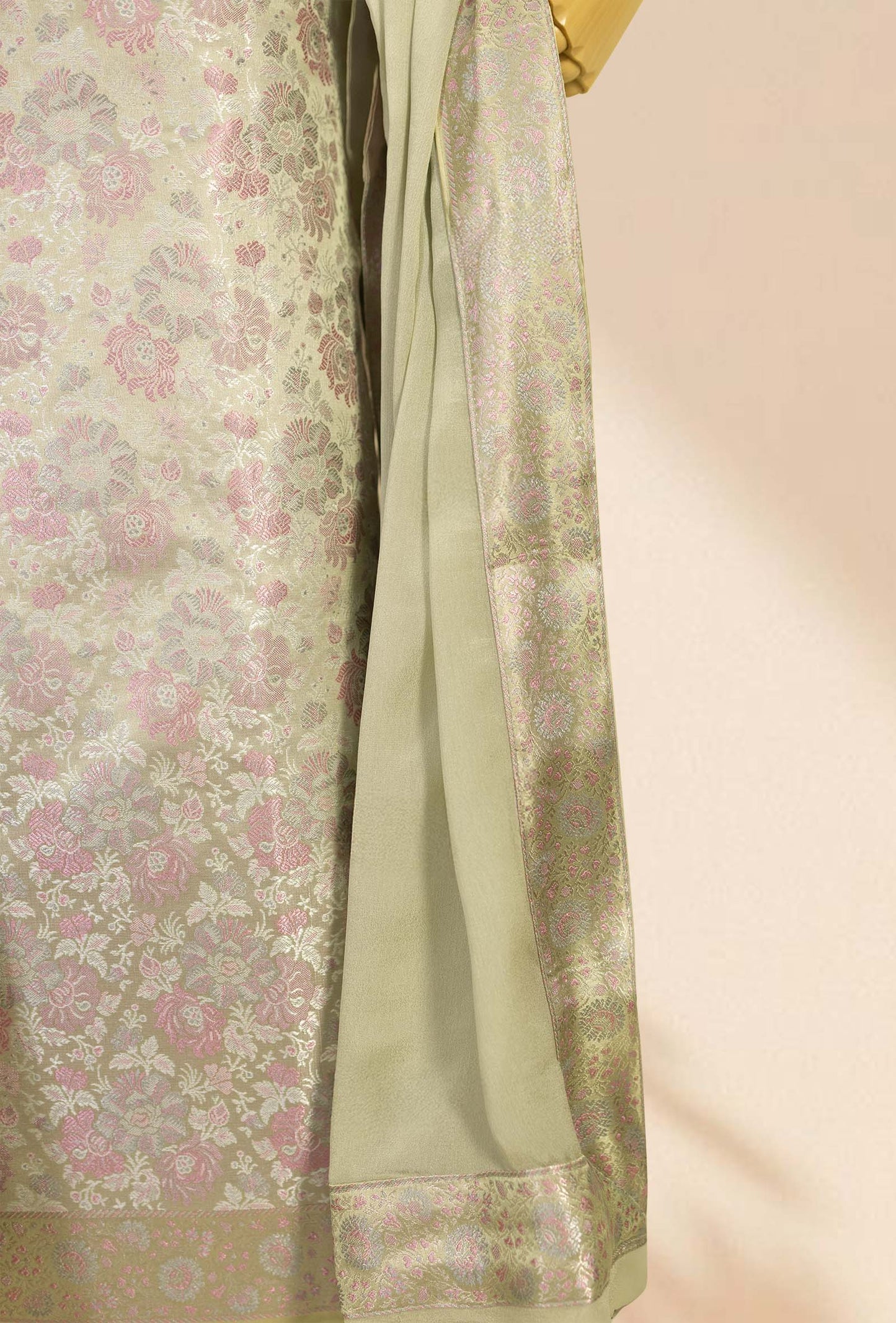 Pista Green Modal Silk 3-Piece Suit – Kurta, Crepe Pant & Chinon Dupatta
