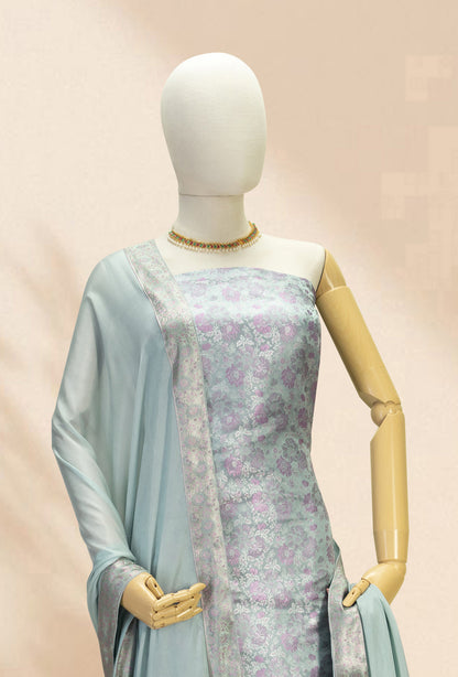 Powder Blue Modal Silk 3-Piece Suit – Kurta, Crepe Pant & Chinon Dupatta