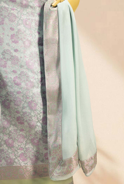 Powder Blue Modal Silk 3-Piece Suit – Kurta, Crepe Pant & Chinon Dupatta