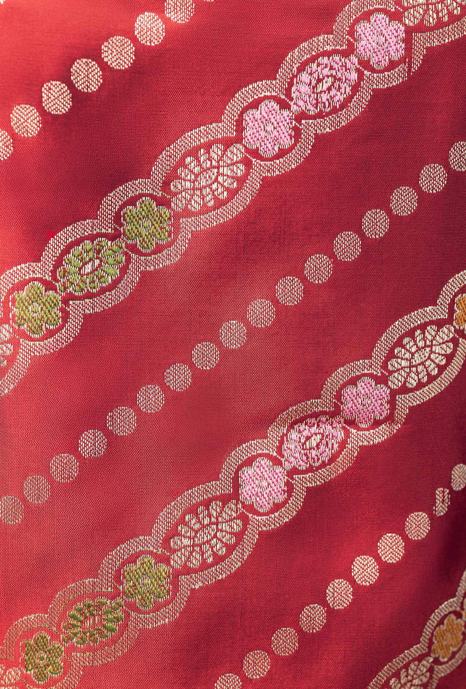 Red Royal Banarasi Silk 3-Piece Suit – Kurta, Pure Silk Pant & Dupatta