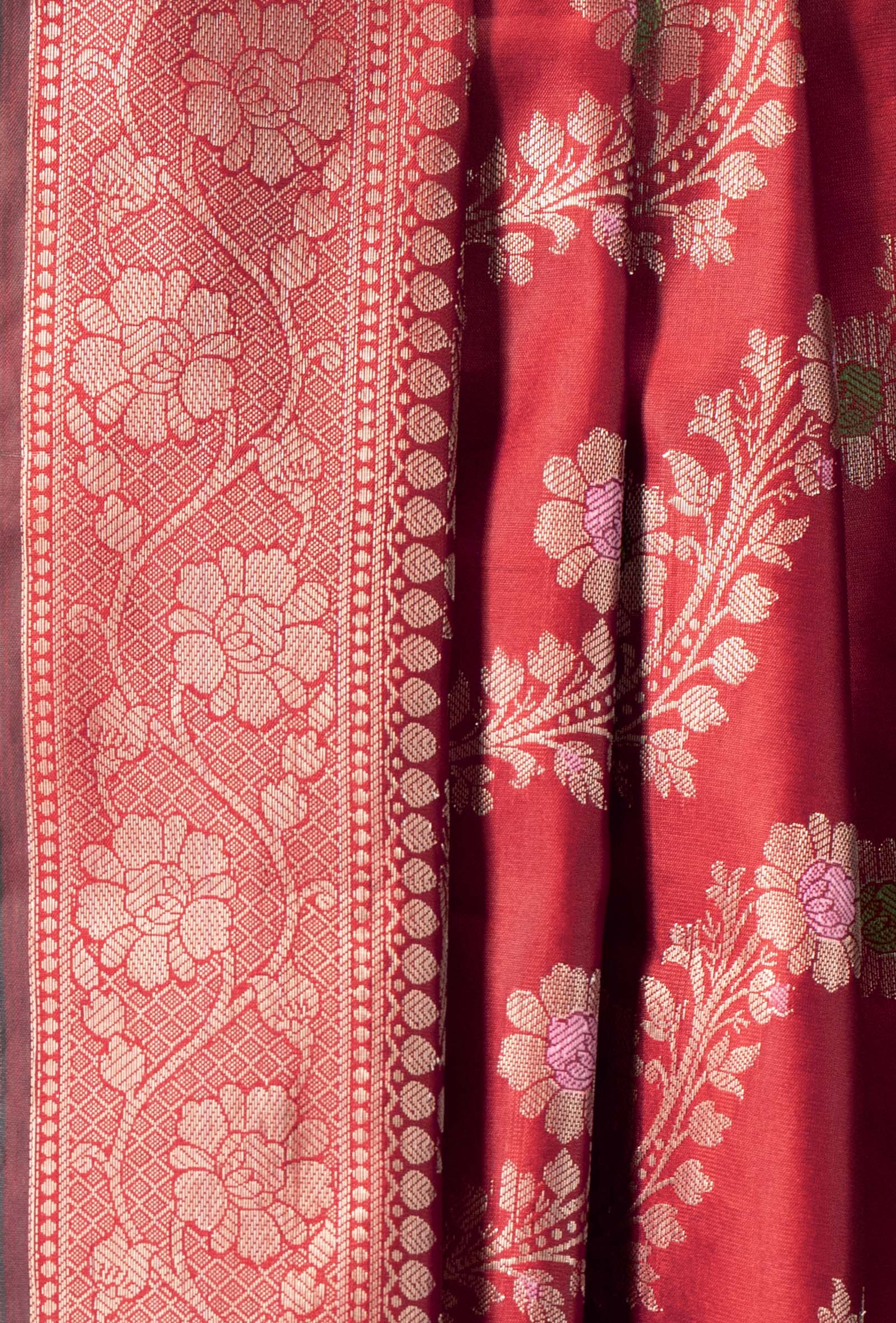 Red Royal Banarasi Silk 3-Piece Suit – Kurta, Pure Silk Pant & Dupatta
