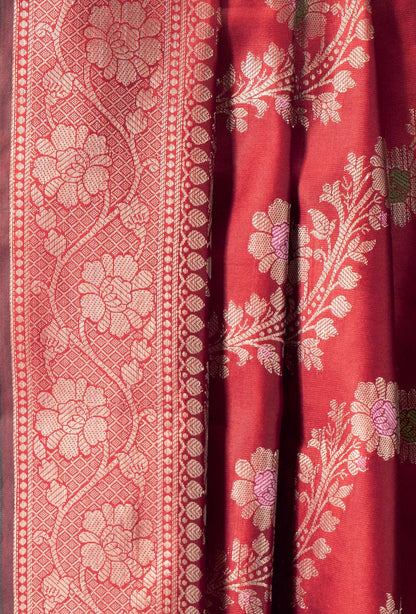 Red Royal Banarasi Silk 3-Piece Suit – Kurta, Pure Silk Pant & Dupatta