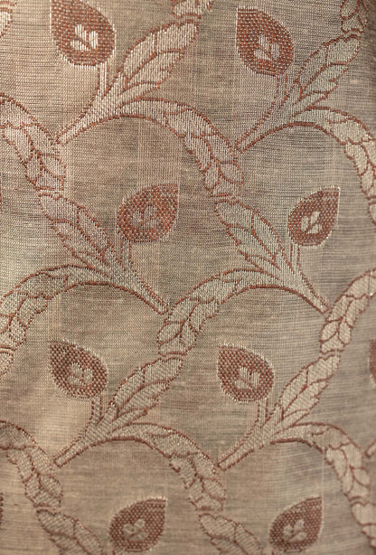 Peacock Green & Khaki Banarasi Silk 3-Piece Suit – Kurta, Pure Silk Pant & Dupatta