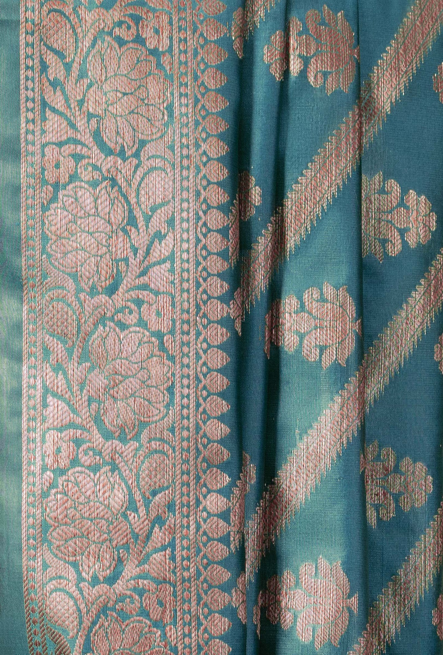 Peacock Green & Khaki Banarasi Silk 3-Piece Suit – Kurta, Pure Silk Pant & Dupatta