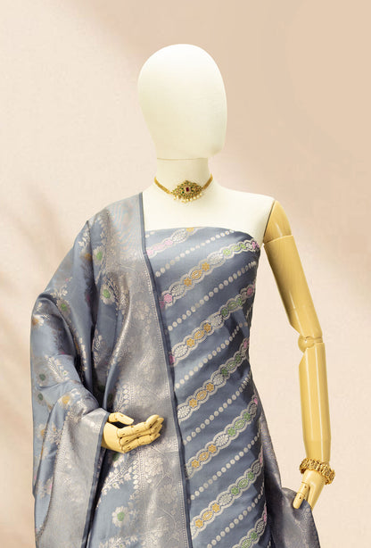 Grey & Green Banarasi Silk 3-Piece Suit Set
