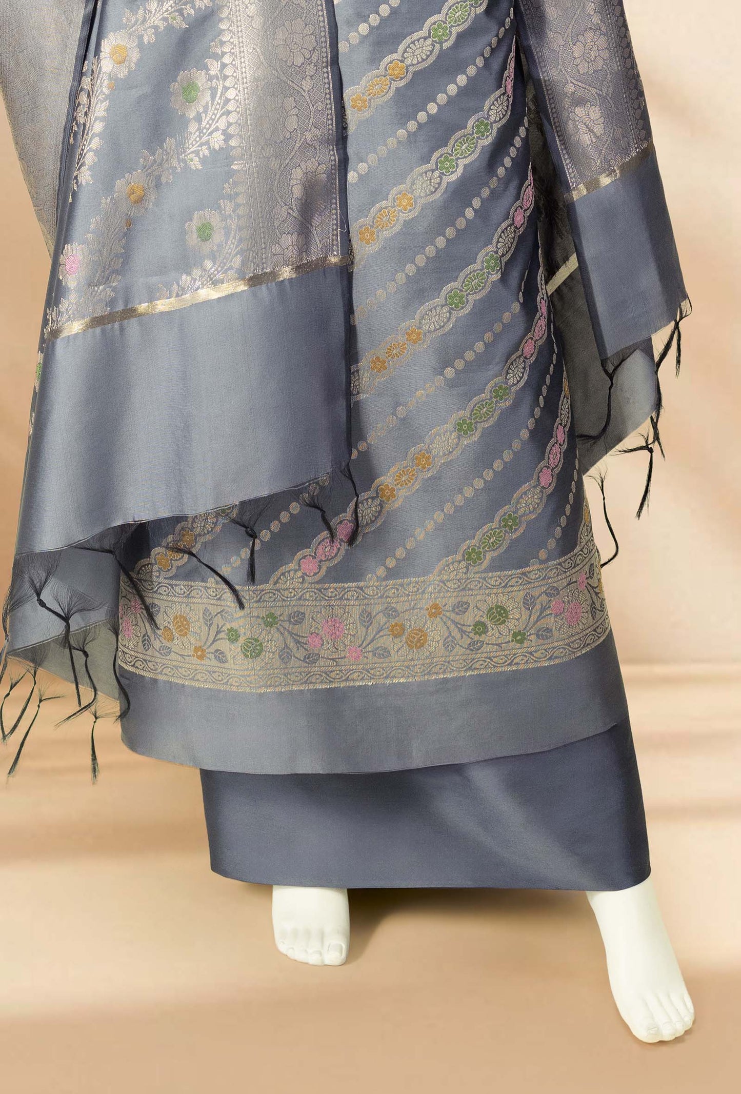 Grey & Green Banarasi Silk 3-Piece Suit Set