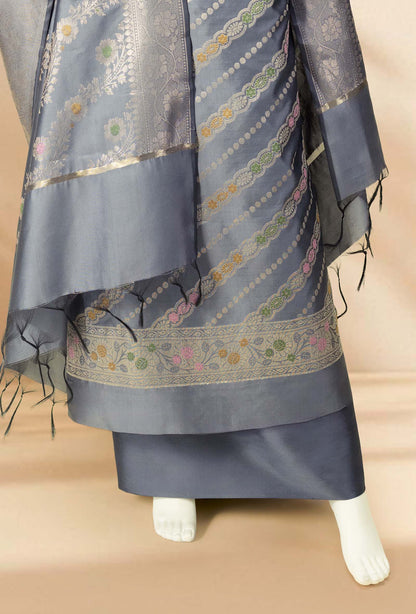 Grey & Green Banarasi Silk 3-Piece Suit Set